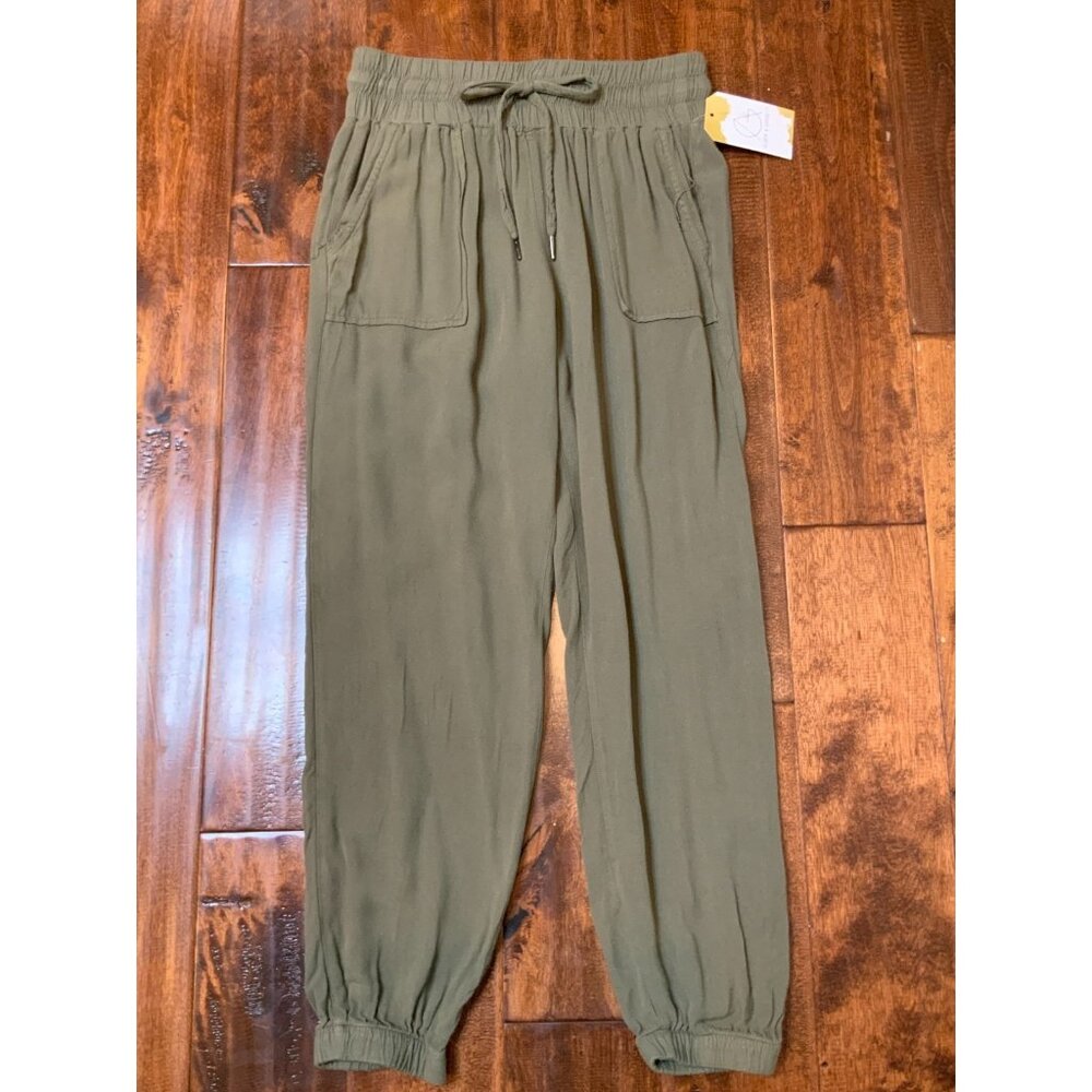 REWASH Army Green Cuffed Elastic Waist Jogger Pants, Size M